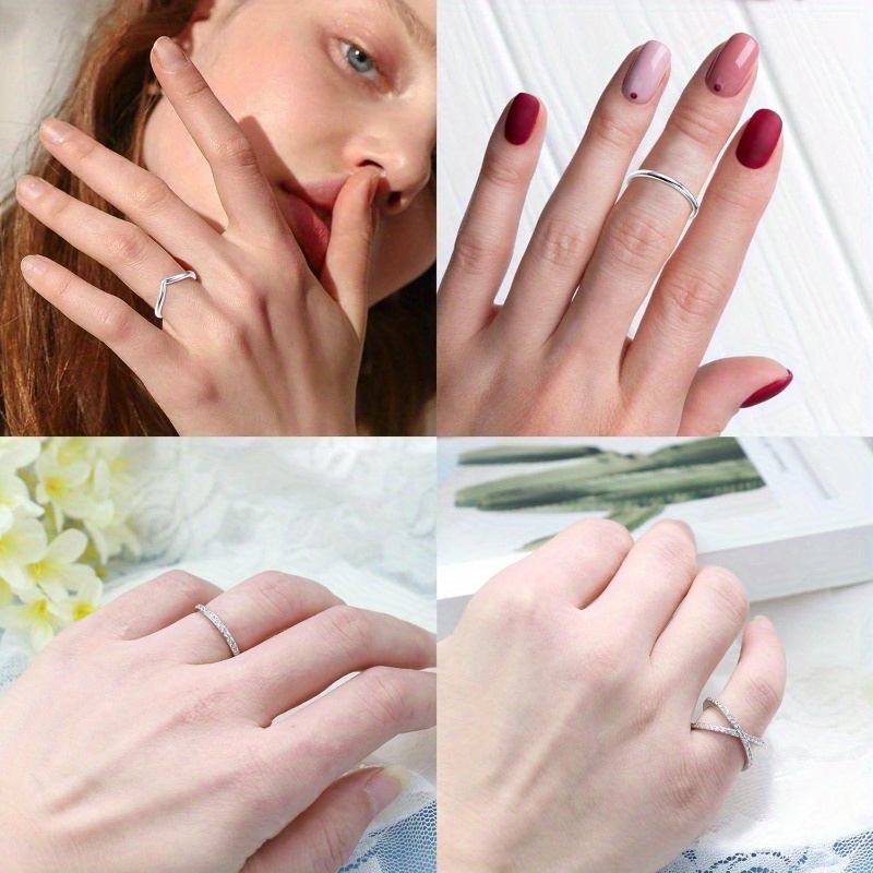 4pcs V Chevron X CZ Criss Cross Stackable Wedding Ring Set